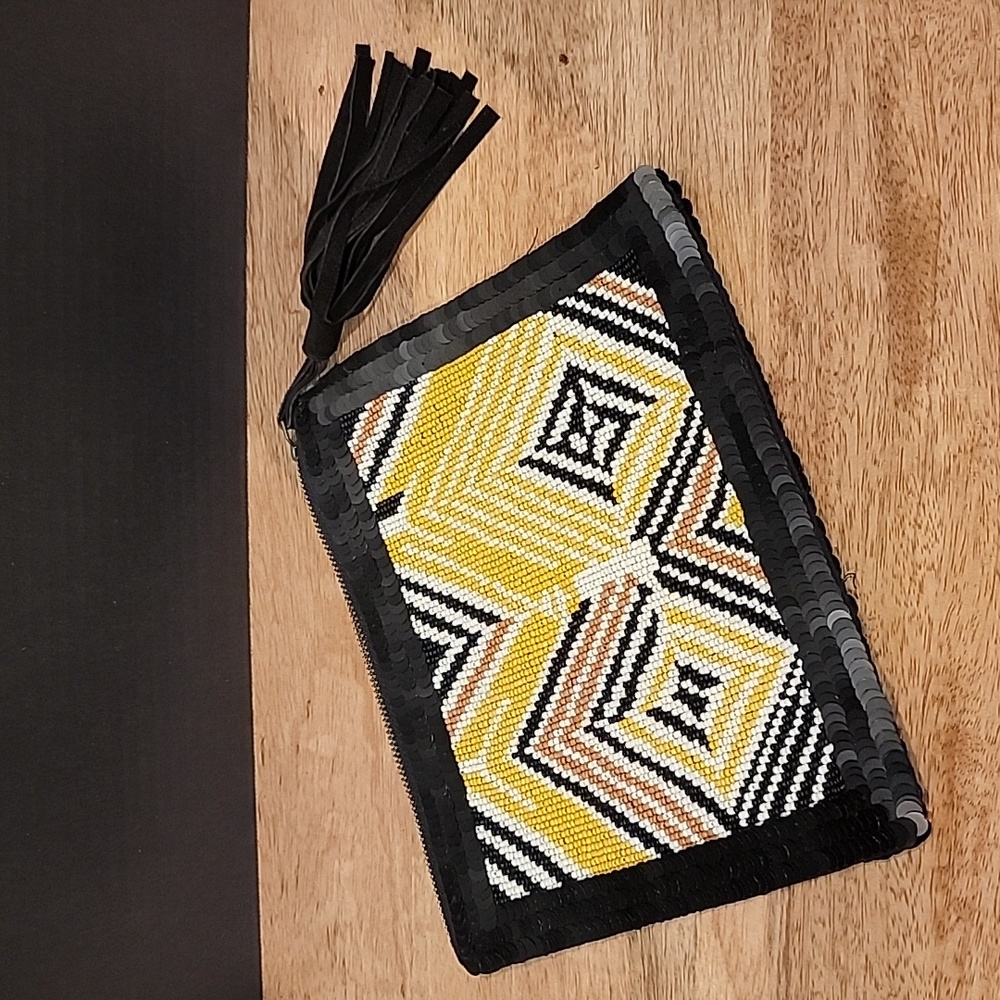Anthropologie Jasper & Jeera Black Beaded Sequin Clutch